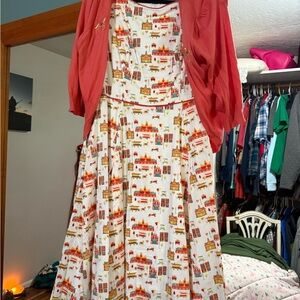 Disney Flare Dress with Coral Cardigan